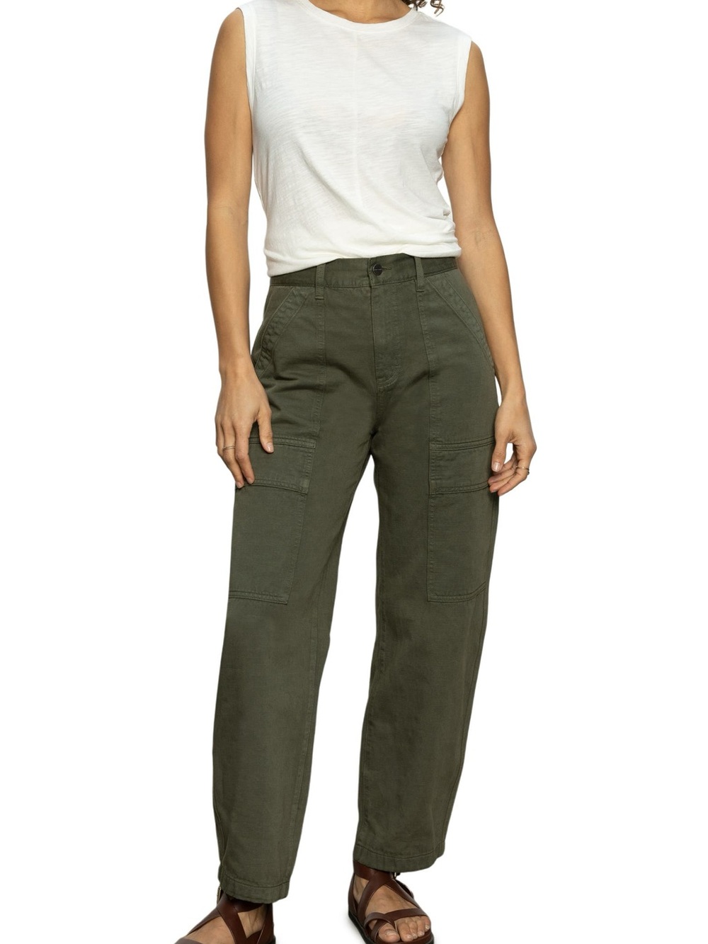 Sanctuary High Rise Utility Cargo 100% Cotton Pants Olive 27